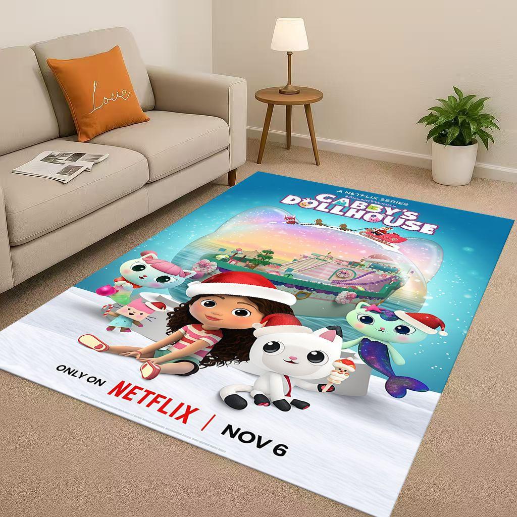 HD Cute Gabbys Dollhouse Cartoon Girl Living Room Non-Slip Area Rug Soft Carpet for Bedroom Playroom and Sofa,Home Decor Doormat