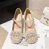 Pearl Wedding Shoes with Thick Heels for Women's 2025 Spring and Summer New French Mary Jane Medium Heels for Women