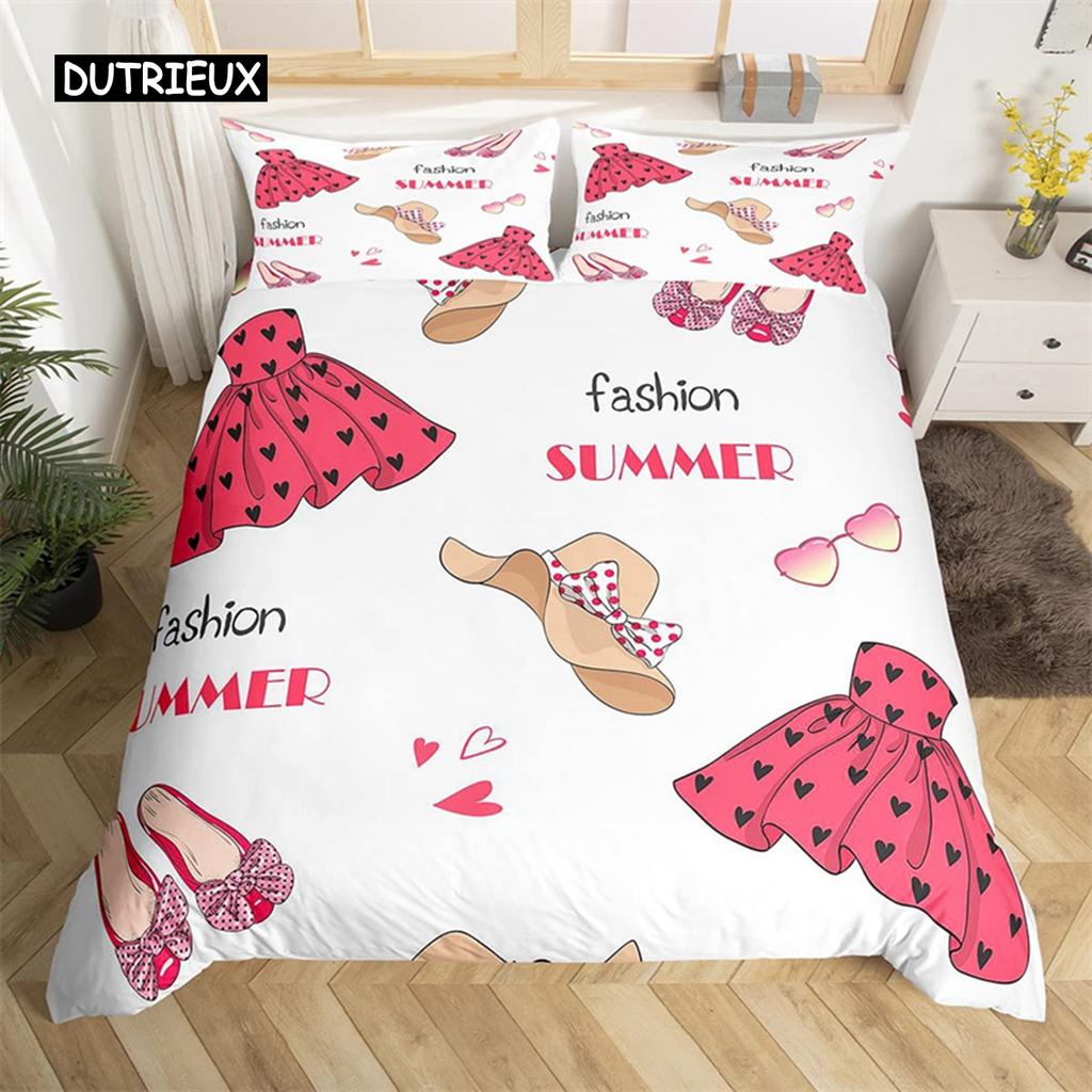 Flower Butterfly High Heels Duvet Cover King Fantasy Glitter Quilt Cover Polyester Romantic Theme Bedding Set Valentine Day Gift
