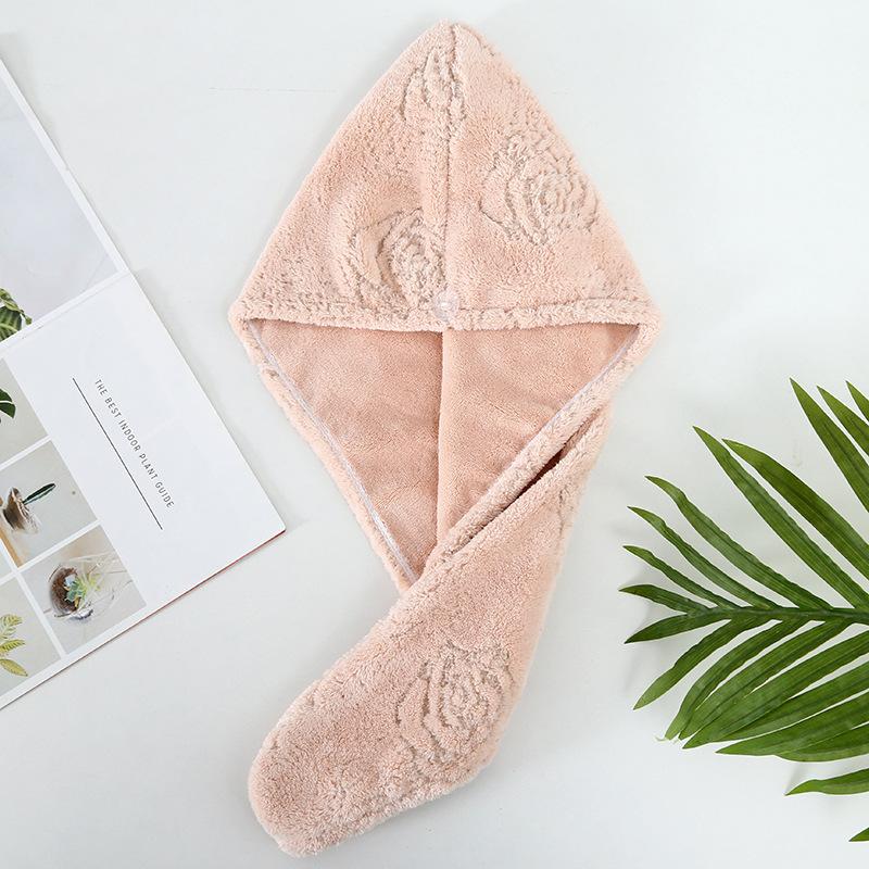 Coral fleece dry hair cap quickly absorbs water, is soft and skin-friendly, quick-drying cycle hollow flower women's headscarf