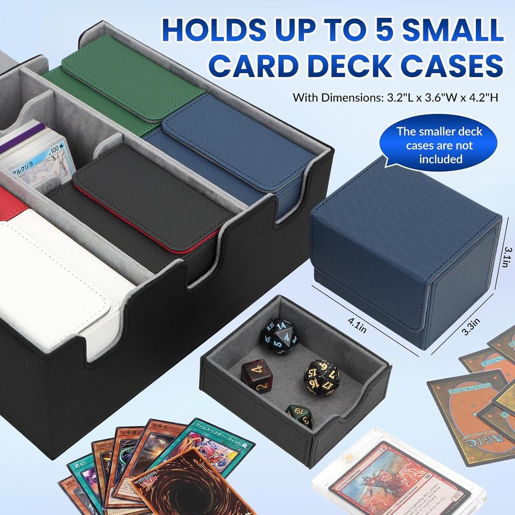 Card Storage Box for Trading Cards, Holds 5 MTG Deck Card Boxes or 2200+ Cards, Leather Magnetic Closure TCG Storage Box for MTG, YuGiOh, Sports