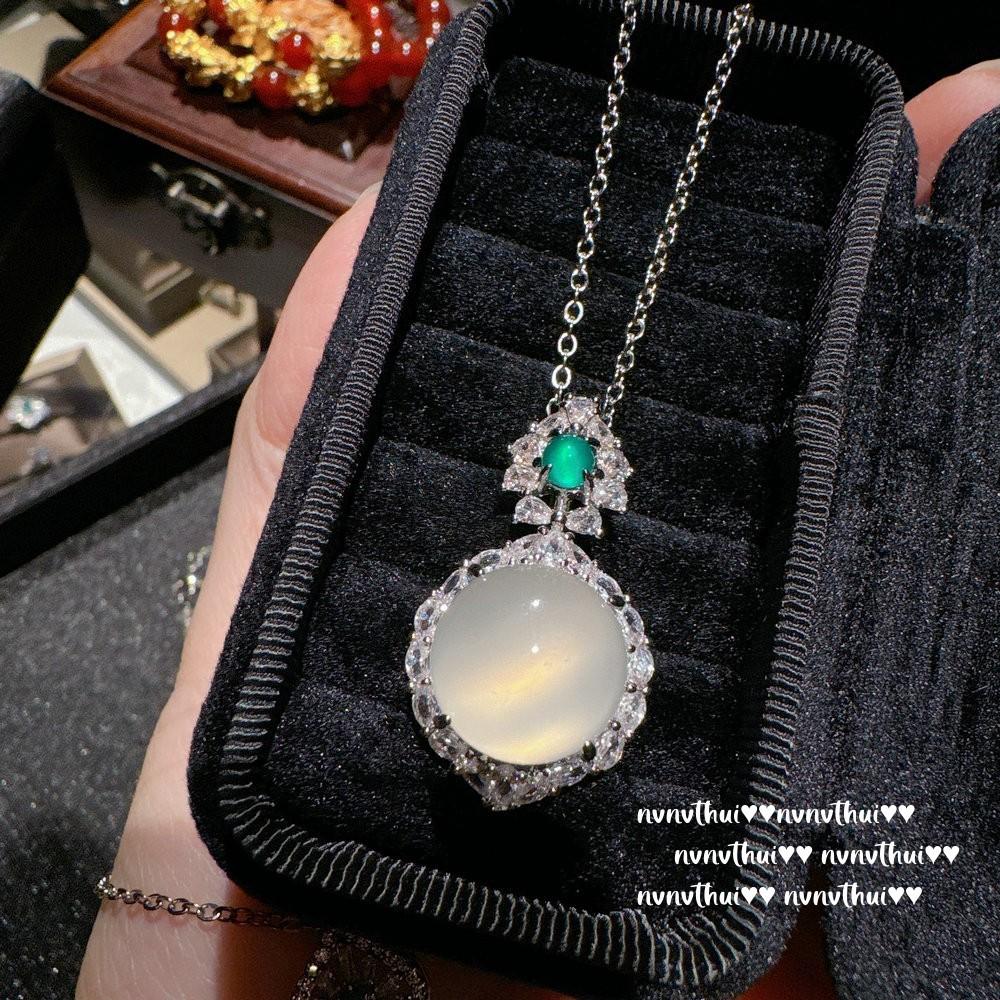 Lychee Frozen White Chalcedony Egg Surface Gem Necklace, New Chinese Style, Blue Chalcedony Gourd Fulu Zircon Necklace