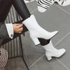 Fashion 2025New Women Ankle Boots Female Zip Autumn Winter PU Leather Square Toe Ladies Chelsea Boats High Heels Booties White Red Black