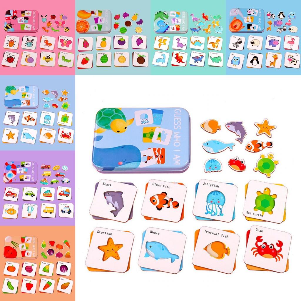 Who Puzzle Shape Card Early Learning Kids Educational Toy Wooden Game