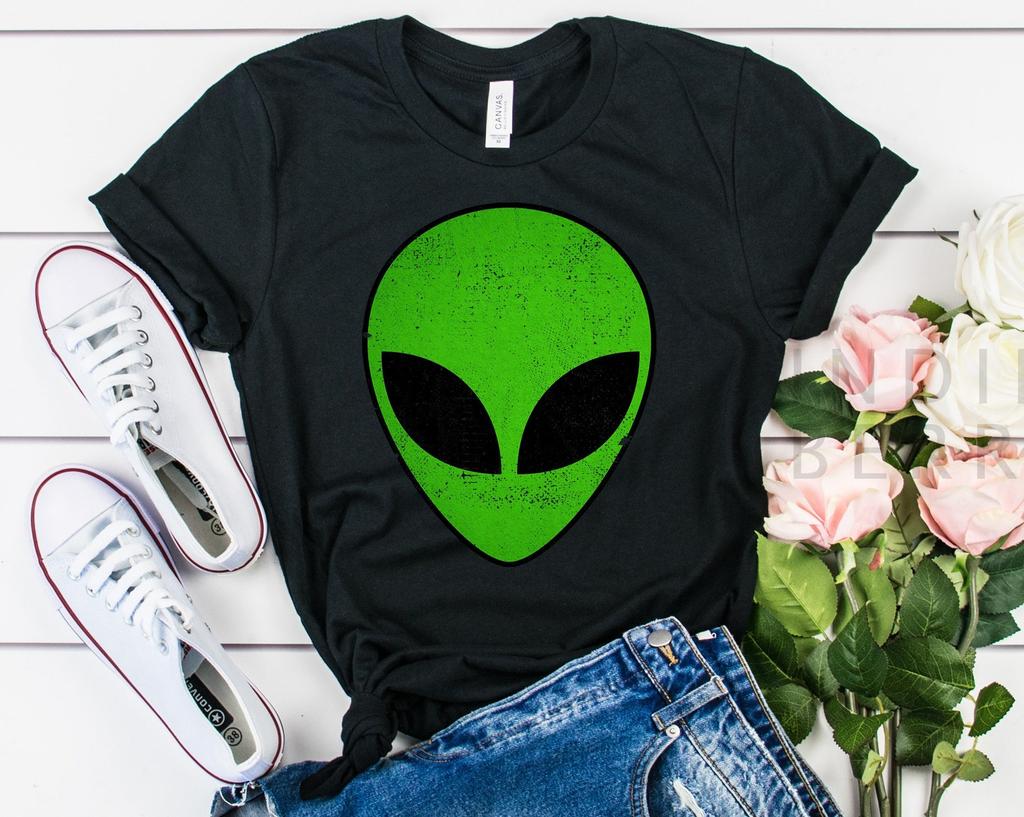 Green Alien Head Shirt: Unisex Cotton Blend Tee