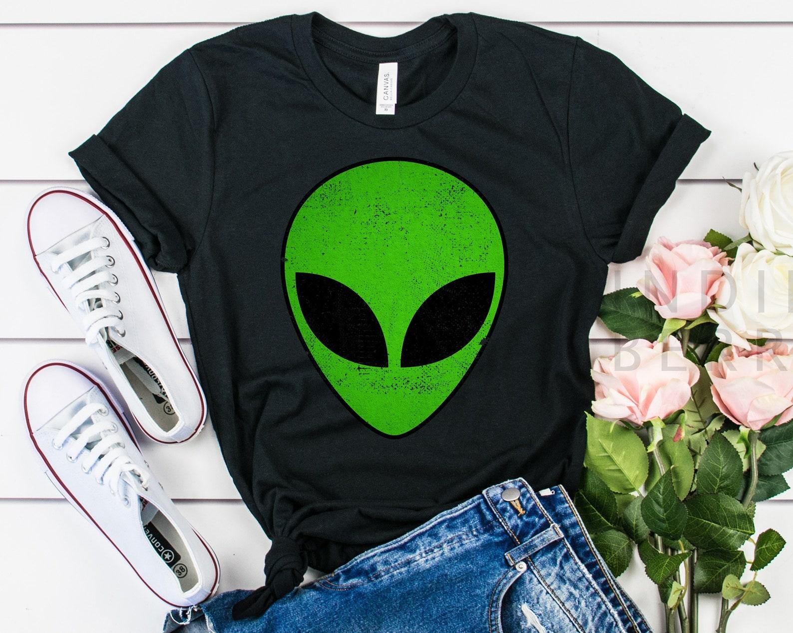 Green Alien Head Shirt: Unisex Cotton Blend Tee S