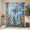 Rustic Floral Butterfly Shower Curtain Abstract Stained Glass Boho Wildflower Blue Window Fantasy Castle Romantic Elegant