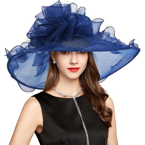 2026 Kentucky Derby Hat for Women Ladies, Organza Veil Feather Fascinator for Tea Party Church UV Protection Sun Hat