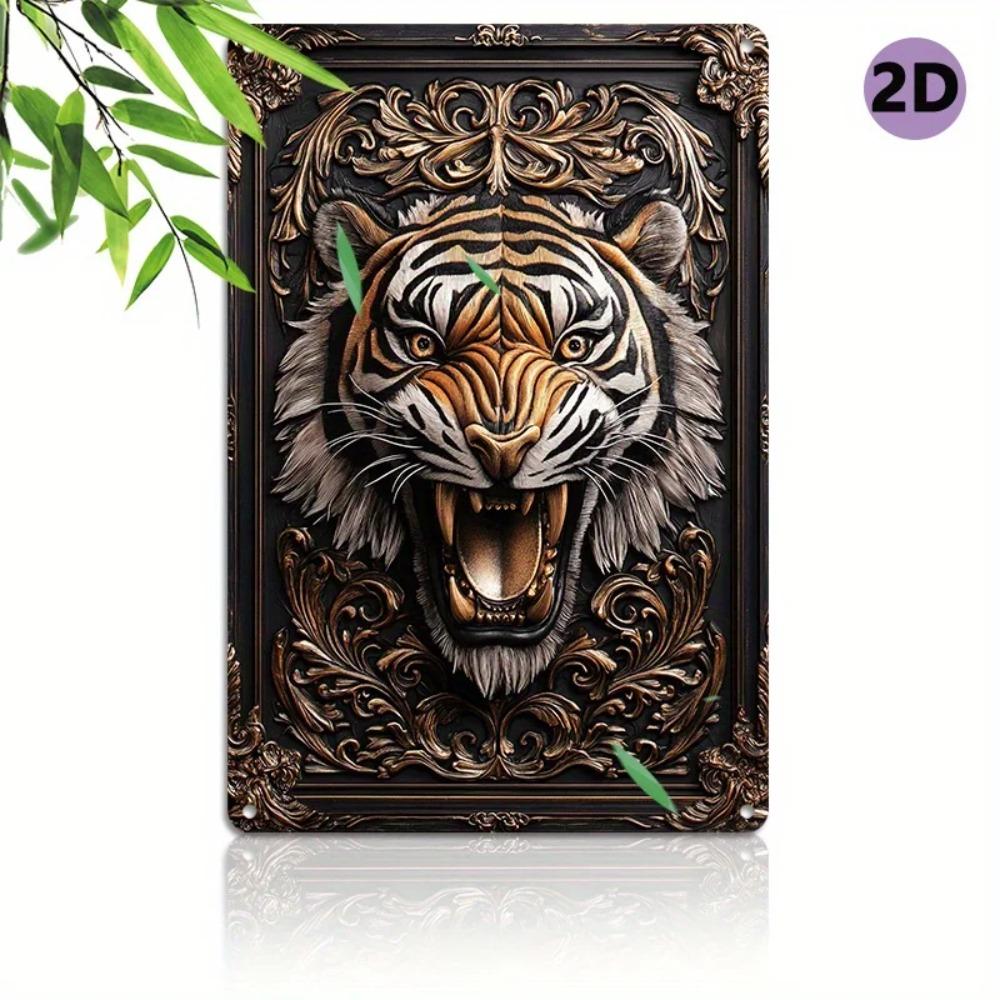 2DTigerAluminumArt Aluminum Tiger Wall Art - 2D Embossed Metal Sign, Weather Resistant, Decorative Poster for Home/Office