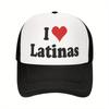 I Love Latinas Trucker Hat Adjustable Mesh Baseball Cap Casual Polyester Summer Sports Style