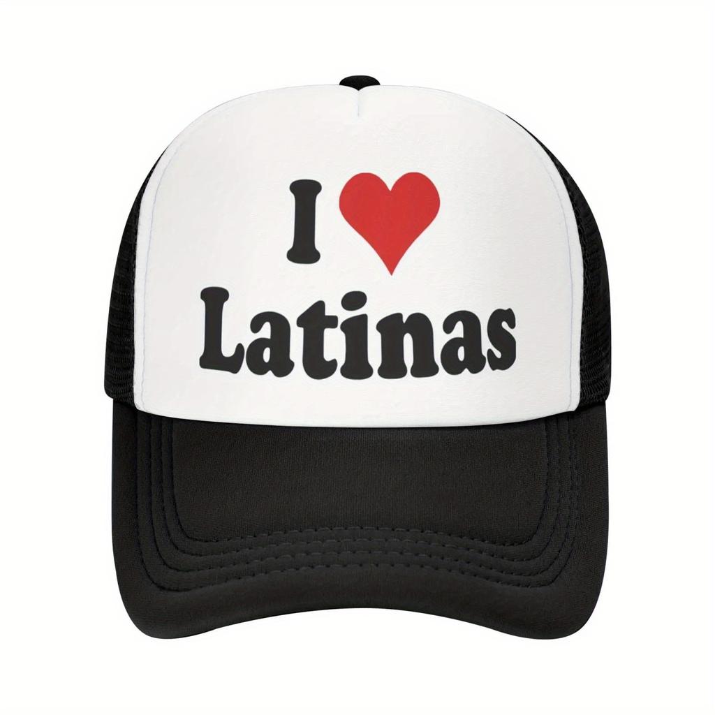 I Love Latinas Trucker Hat Adjustable Mesh Baseball Cap Casual Polyester Summer Sports Style