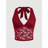 Women Sexy Hollow Out Lace Halter Neck Slim Fit Cropped Top
