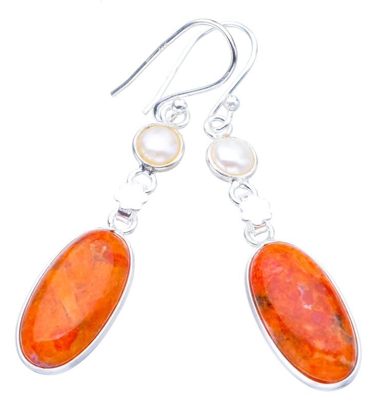 

StarGems® Natural Calcite River Pearl FlowerHandmade 925 Sterling Silver Earrings 2 F5586