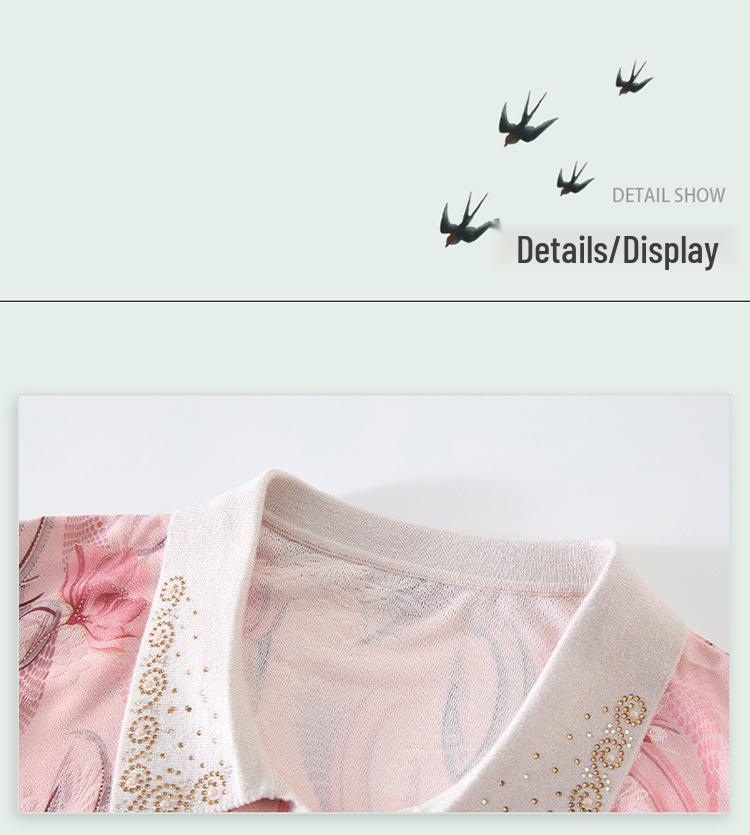 2026 Women's Short-Sleeve Ice Silk Printed Top: Versatile Lapel T-Shirt for Middle-Aged/Elderly - Perfect Mother's Summer Wear