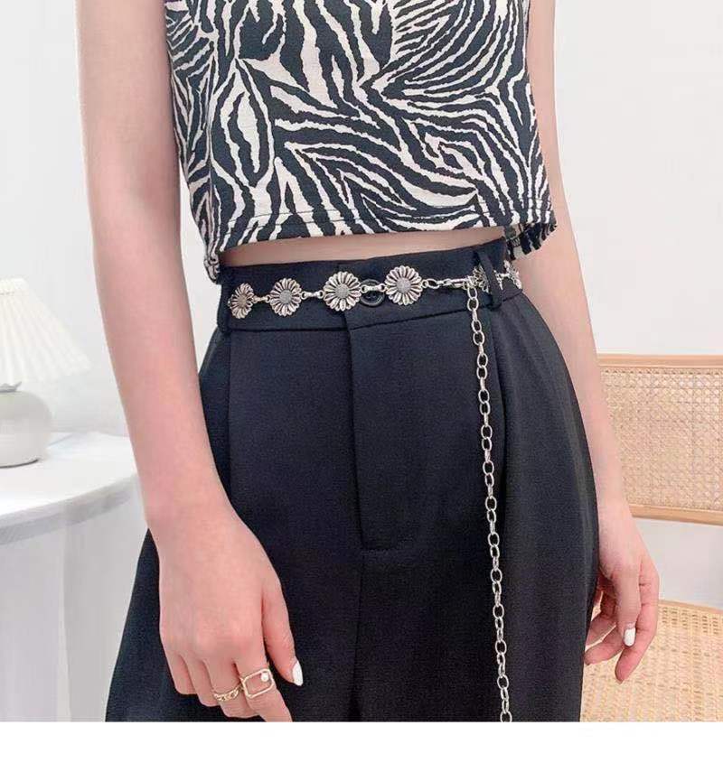 European and American Waist Chain Women's Summer Versatile Ins Style with Dress Jeans Trendy Decorative Metal Chain Flower Belt