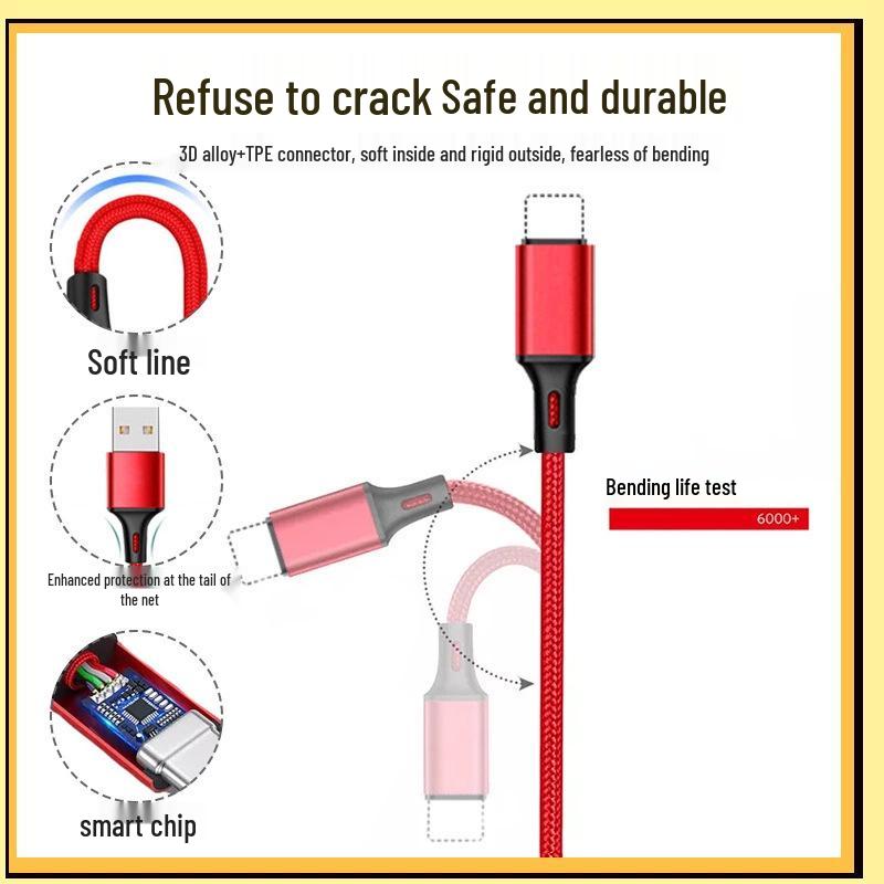 One-to-three Nylon Braided Charging Cable for Apple, Android, Huawei - Fast Charge 3-in-1 Gift