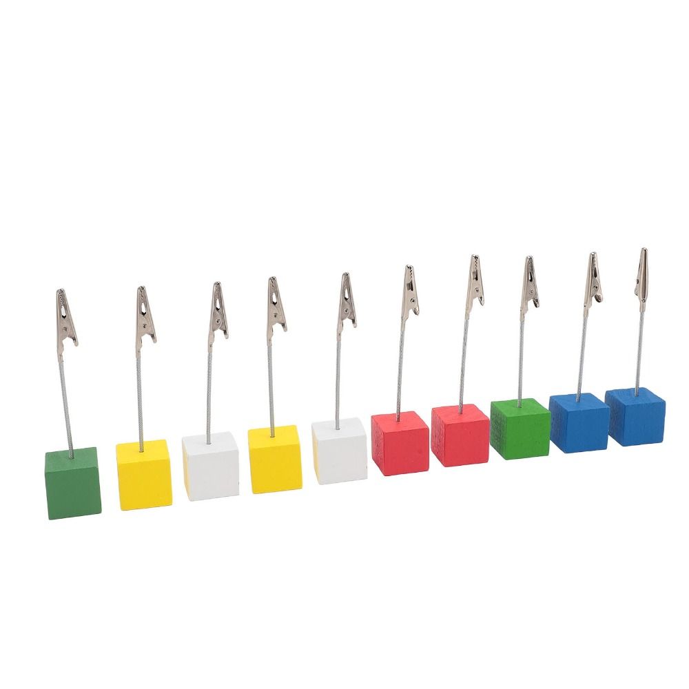10Pcs Multi-Color Table Number Stand with Crocodile Clasp Wooden Block Photo Holder  Table Setting