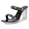 Damen Strass-High-Heel-Sandalen Quadratische Zehenpartie Dicker Absatz Mules für Büro Nachtclub Party Kneipe Bankett Hochzeit Anziehen