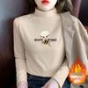 Women's Velvet Fleece-Lined Semi-High Neck Long Sleeve Slim Fit Shirt - Korean Style, Autumn/Winter 2025