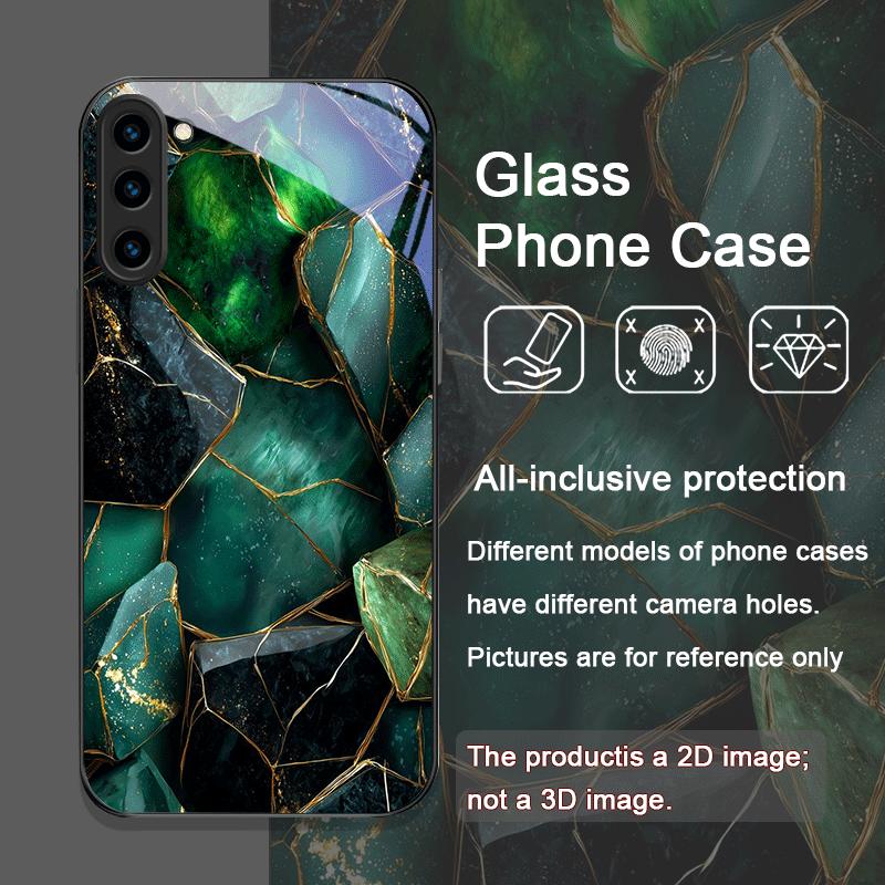 Gorgeous Emerald Pattern Tempered Glass Phone Case for Samsung Galaxy S25 Ultra S24 S23 S10 Plus S22 S21 S20 FE Shockproof Cover