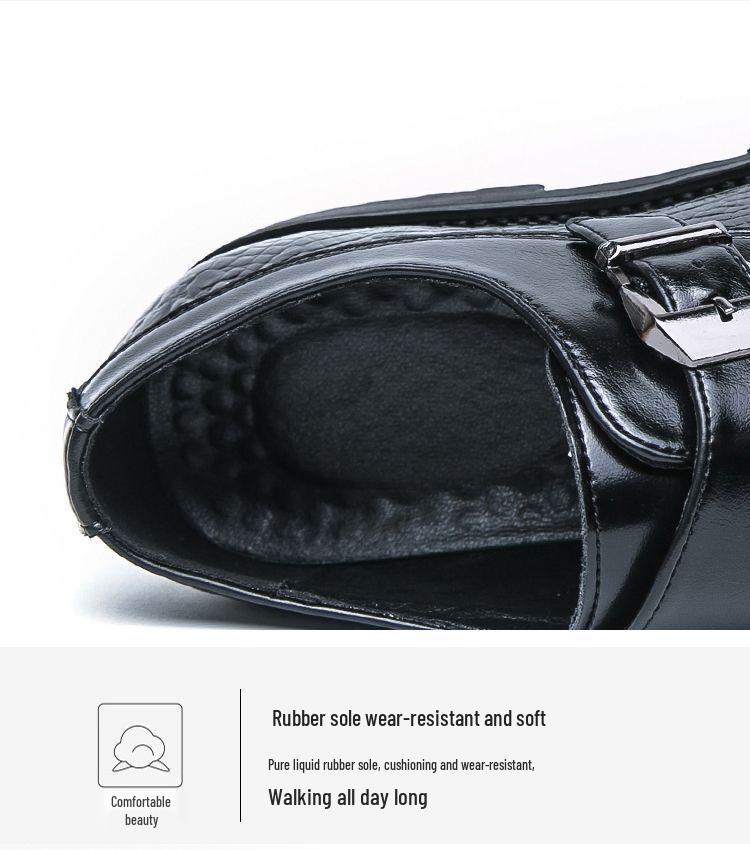 Men's Formal Crocodile Pattern Monk Strap Slip-On Shoes for Weddings and Business