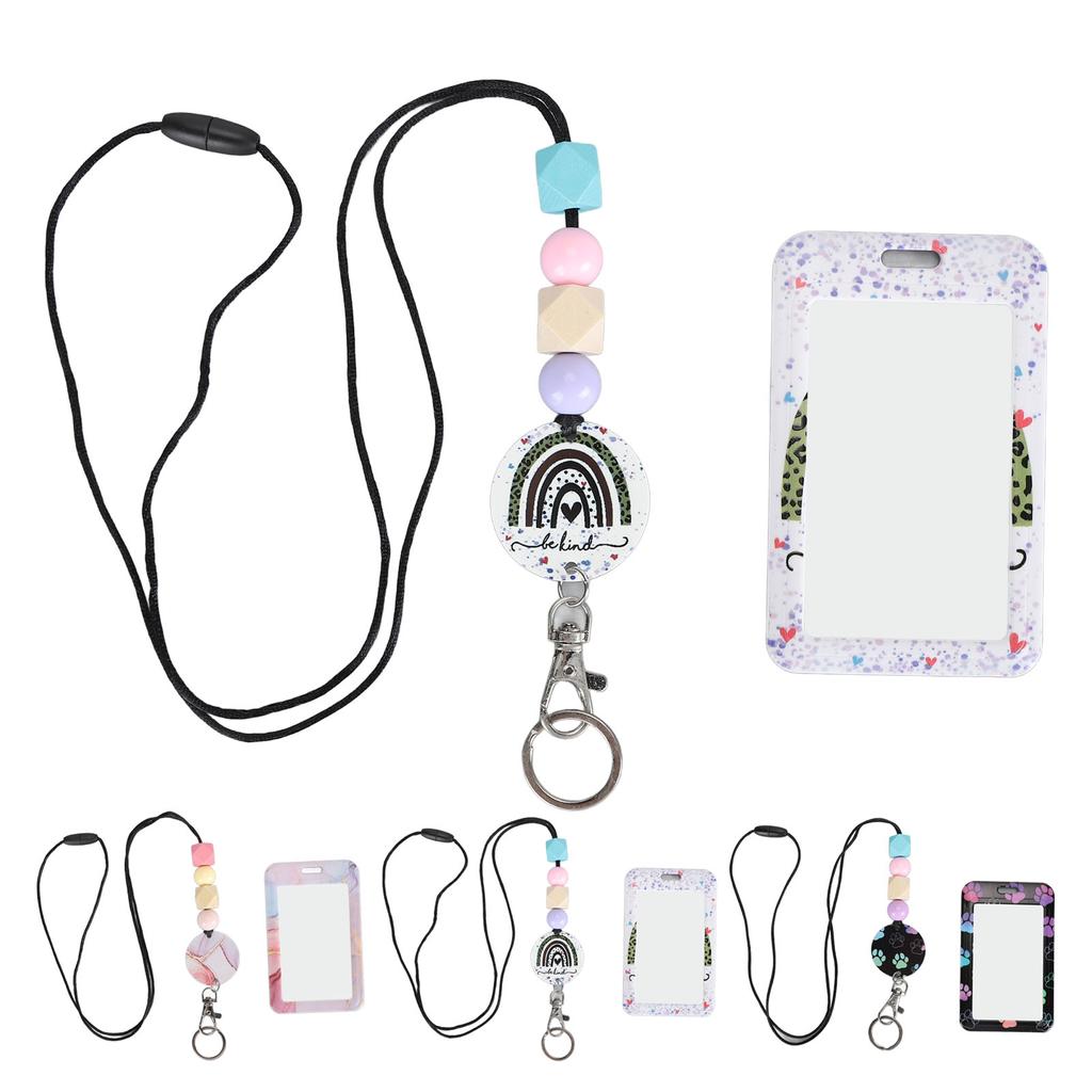 Perlen-Schlüsselband mit Ausweishalter, tragbares Schlüsselband für Lehrer, für Ausweiskarten, einziehbares Perlen-Schlüsselband