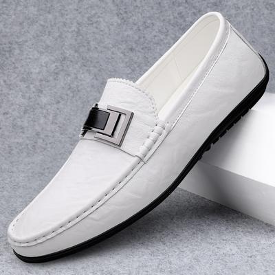 Mocassini bianchi alla moda da primavera e autunno da uomo con suola morbida, scarpe casual traspiranti traforate con suola morbida, scarpe in pelle alla moda per affari e matrimonio