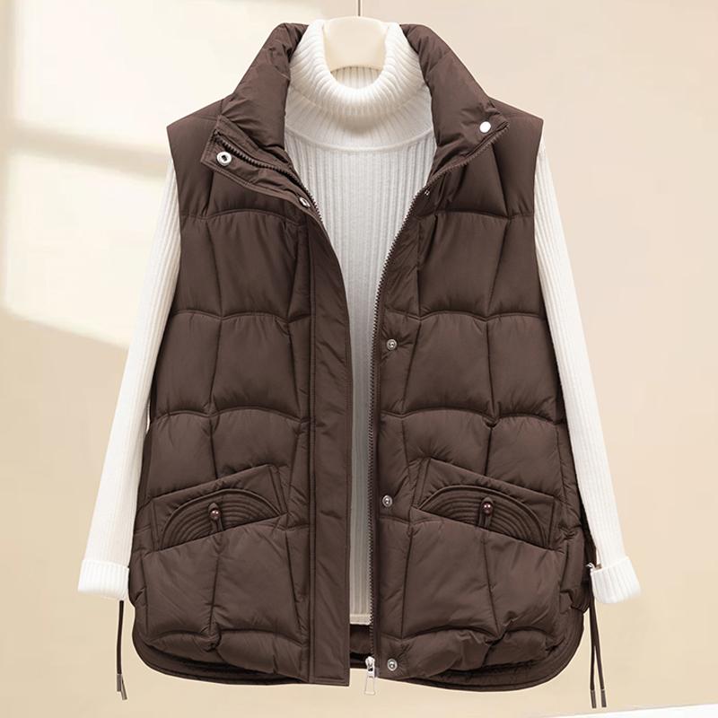 

Модный зимний женский теплый жилет со стойкой, толстая парка без рукавов, женские короткие куртки на молнии 2XL коричневый