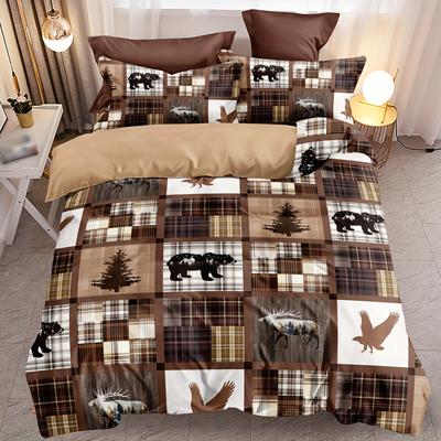 Rustik Retro Stil Serie Djurpussel Tryck Sängkläder Set Mjukt Bekvämt Påslakan För Sovrum 1*Påslakan+2*Örngott