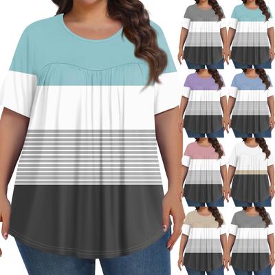 Γυναικεία μόδα casual στάμπα με στρογγυλή λαιμόκοψη με κοντό μανίκι Γυναικεία μπλουζάκια σε συν μέγεθος