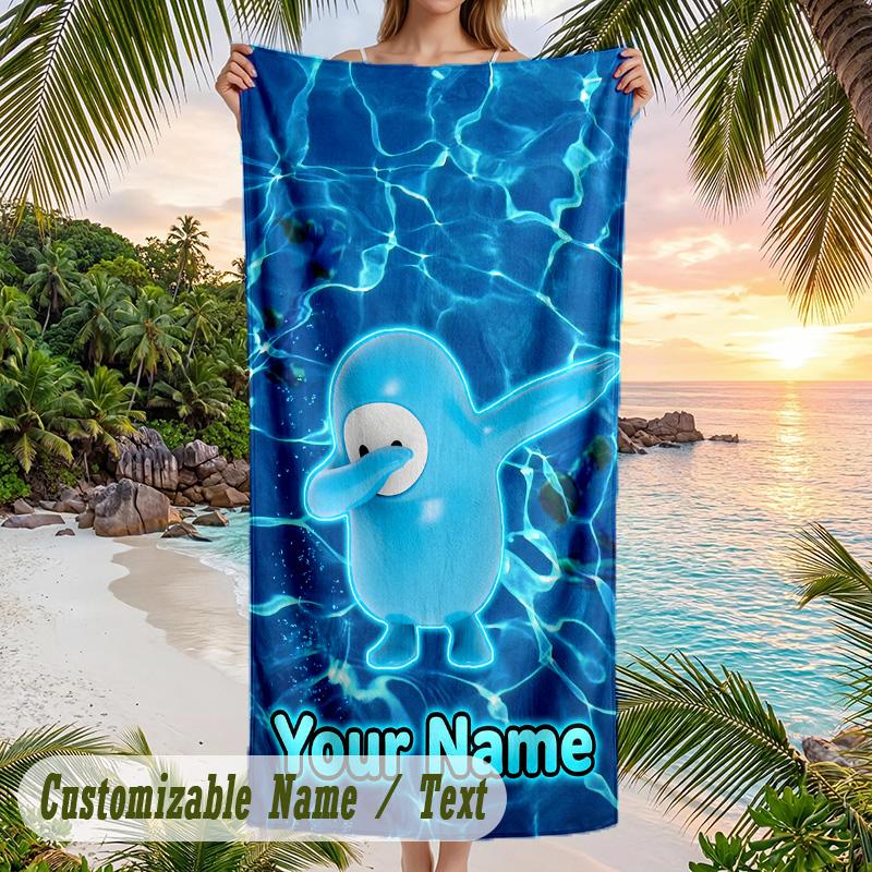 Fall Guys Beach Towel, Personalized Custom Text, Quick Dry Soft Large Towel For Swimming Pool Travel