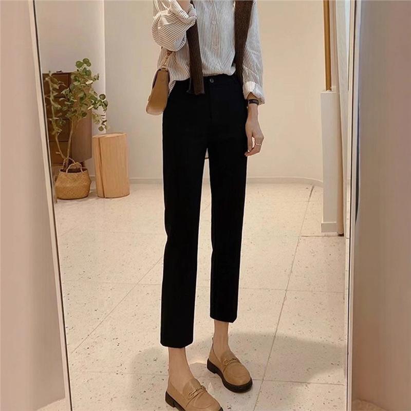 

Plus Velvet High Waist Black Wide Leg Jeans - Women s Petite Stretch Cigarette Pants, Seven-Nine Length, for Autumn & Winter 32