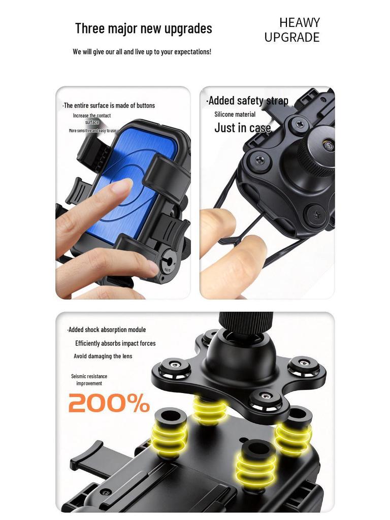 Shockproof Phone Holder for Cycling, Mountain Bikes, Motorcycles & Scooters with Anti-Shake Straps & Fixing Bracket