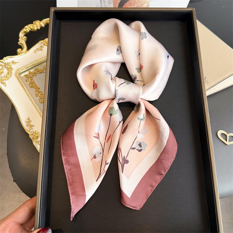 Elegant Female Print Square Scarf for Women Silk Feeling Shawl Kerchief Head Hijab Hair Ribbon Essential for office and travel