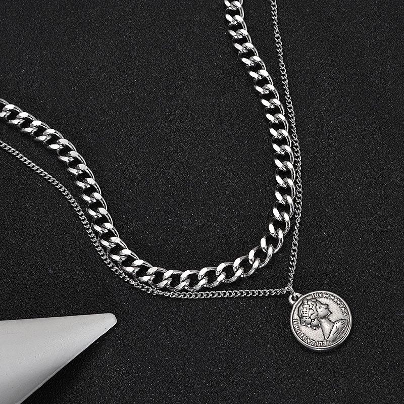 European-American Retro Minimalist Double-Layer Titanium Steel Necklace - Unisex Trendy Street Fashion
