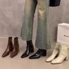 High Heel Square Head Brown Martin Boots Women's Shoes 2025 New Spring and Autumn Single Boots with Skirt French Small Bare Boots Short Boots