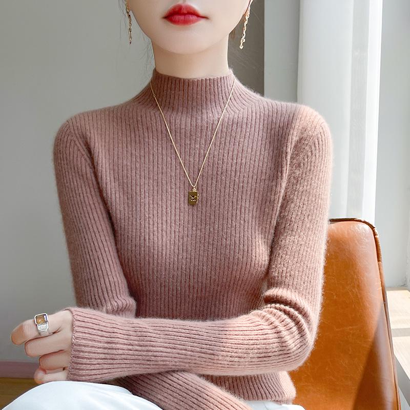 Autumn/Winter Women's Soft Semi-High Neck Sweater Shirt - Versatile, Slimming & Super Warm Knitwear