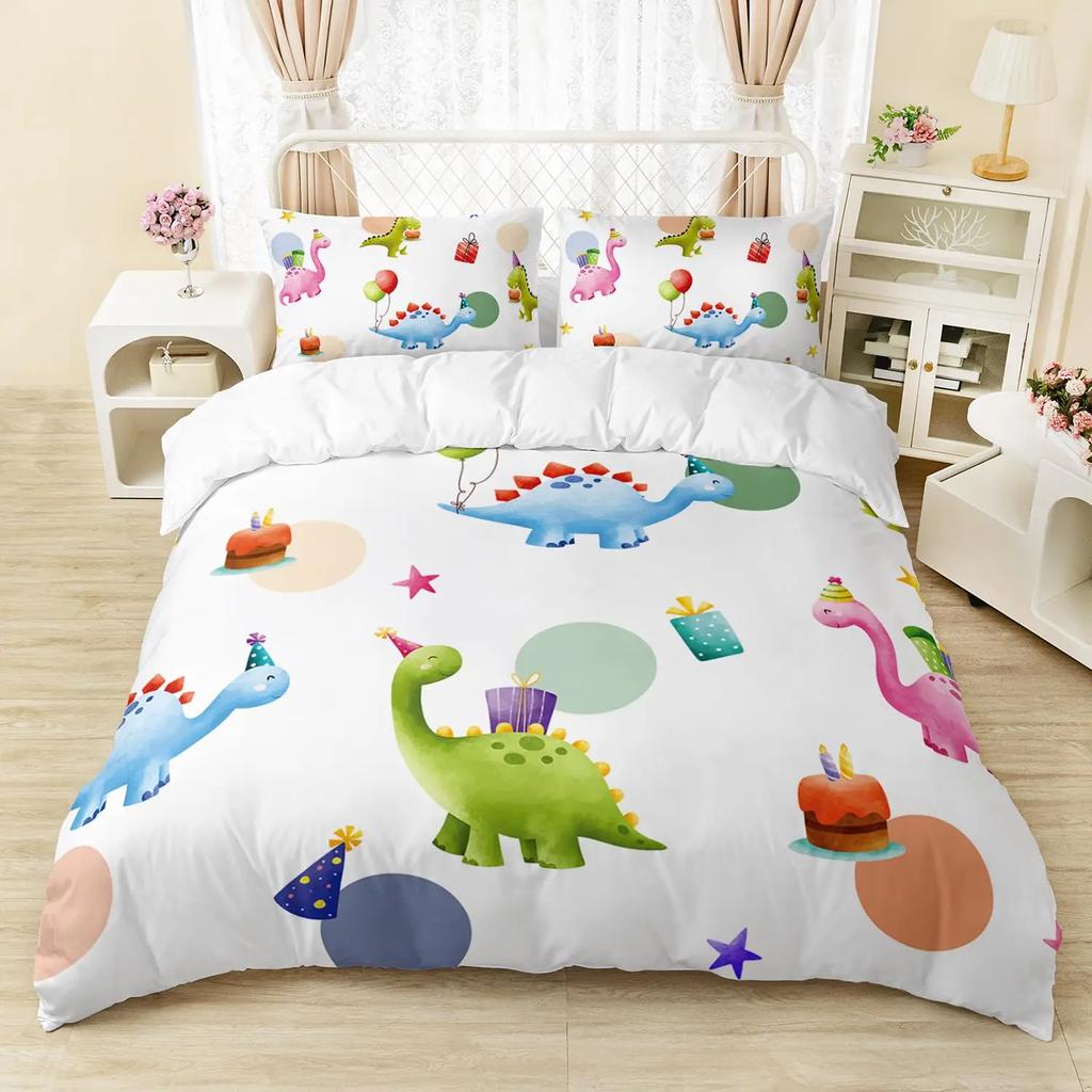 Kawaii Dinosaur Duvet Cover Queen Size For Kids, Cute Colorful Cartoon Soft Comforter Covers With Zipper Closure Bedroom Bedding