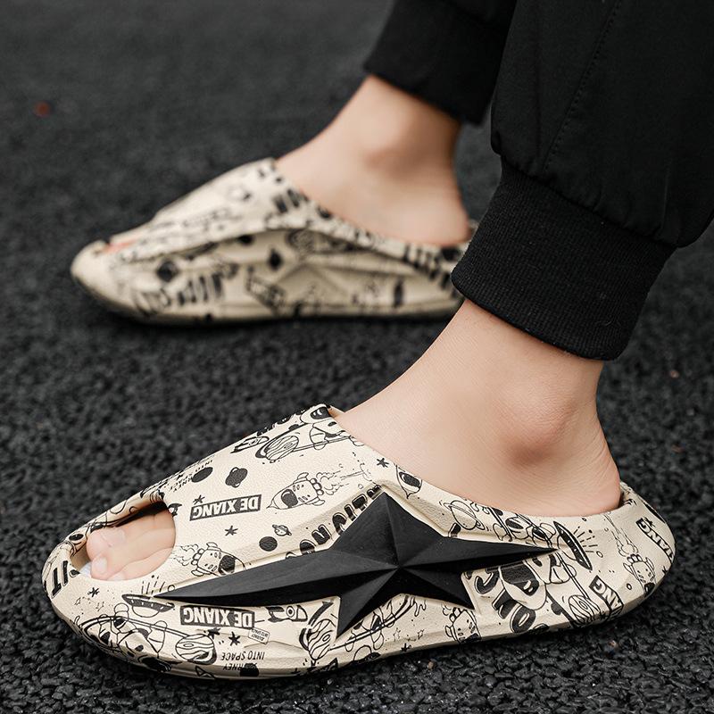 Summer Slippers Large Size Couple Style Home Leisure One-word Drag Thick Bottom Stepping On Shit Feeling Outside Wearing Beach Cool Slippers