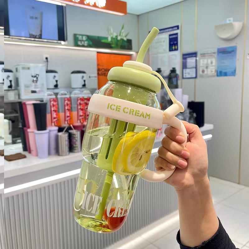 1PC high-value large-capacity summer plastic cup Bingba cup lucky belly cup cute wind belt straw cup