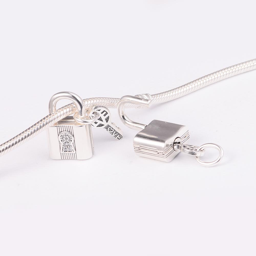 2022 Valentines Gift Padlock and Key Dangle Charm 925 Sterling Silver Crystal Beads Fits Europe Bracelets DIY Jewelry Making