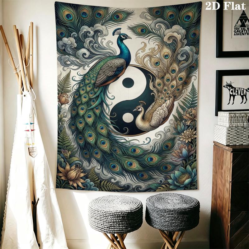 Peacock Wall Tapestry Aesthetic Wall Hanging Printed Fabric Blanket Decorative Tapestries for Bedroom Living Room Home Decor