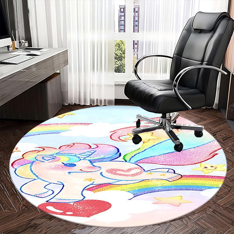 Rainbow Unicorn Chair Mat - Round Carpet for Home Decor, Office Use, Gift Idea - Suitable for Bedroom