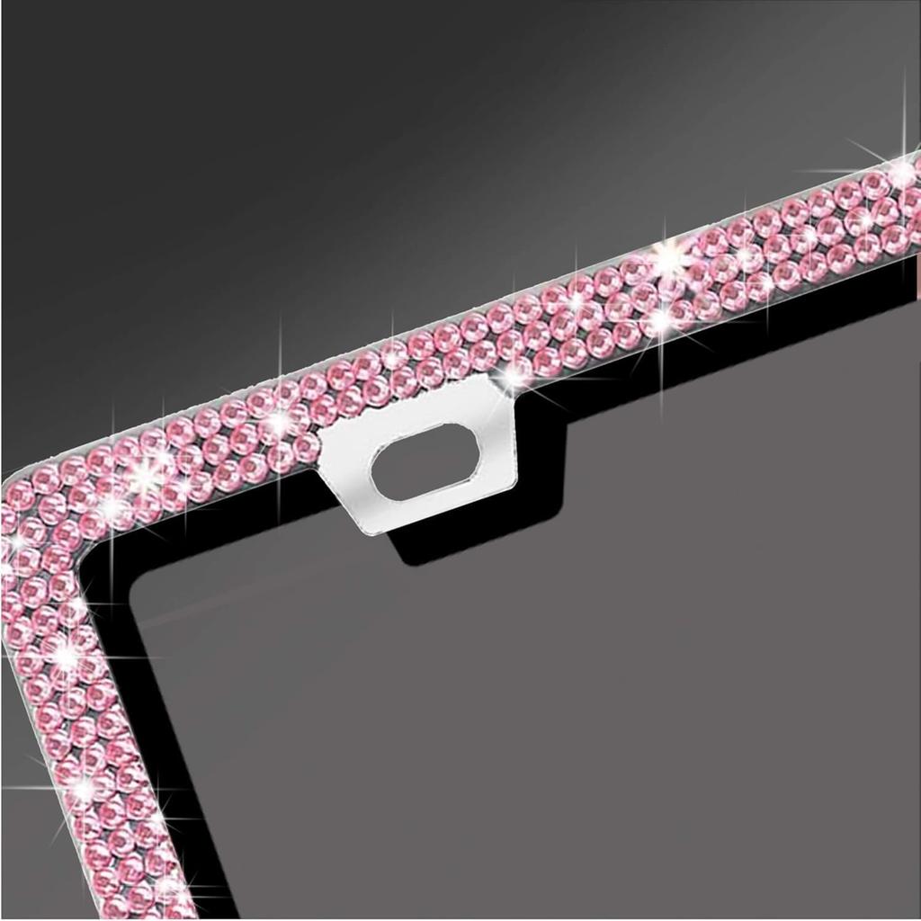 Pink Rhinestone Sparkly License Plate Frame,Pink Diamond Bling License Plate Frame for Women, 1 Pack