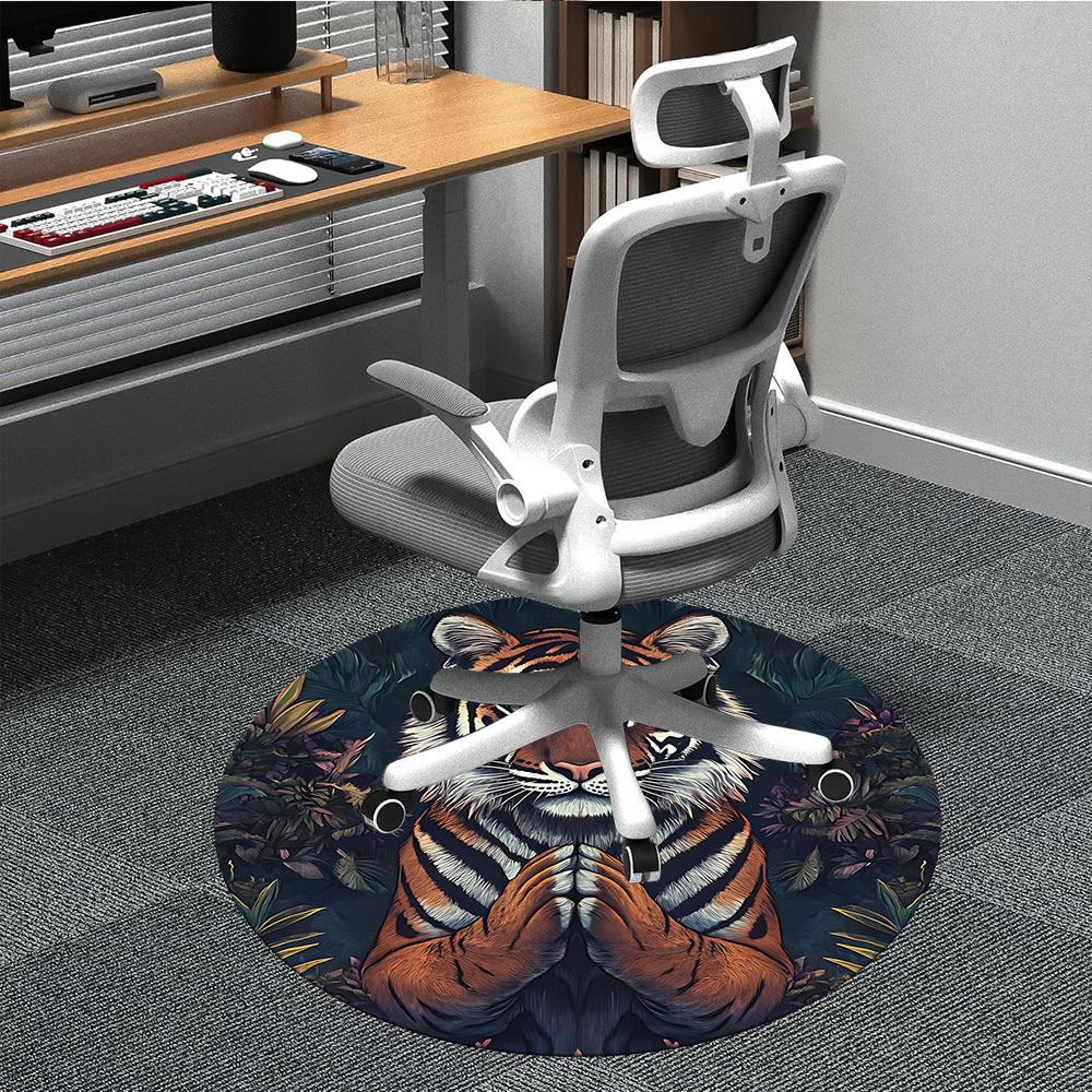1pc Tiger Print Carpet, Round Non Slip Durable Large Size Office Carpet, Suitable for Office