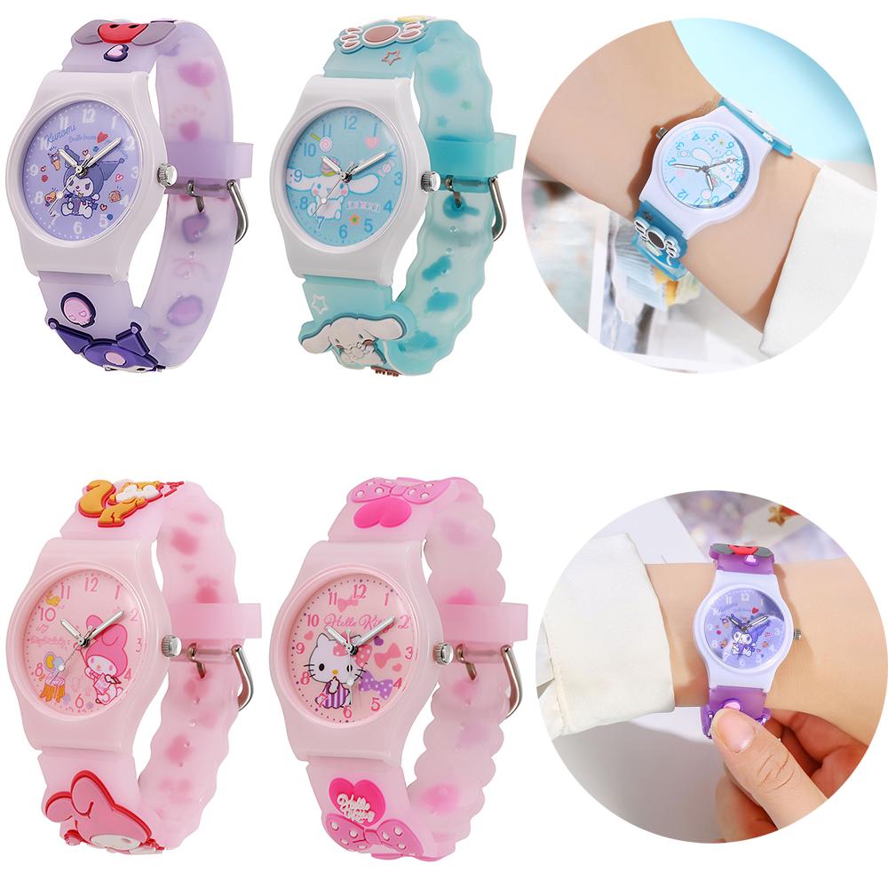 Cute Sanrio Hello Kitty Watches for Girls 3D Cartoon Pattern Kuromi Melody Children Watch Wrist Clock Kids Birthday Gift