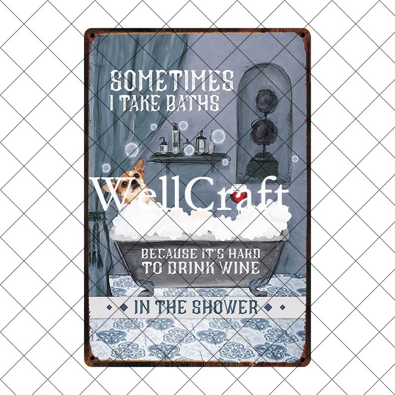 [ Wellcraft ] Chien Chihuahua Animal de Compagnie Sous la Douche Vin Bain Boutique Art Métal Étain Panneau Mur Poster Peinture Fer Pub D-04 20*30 CM