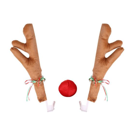3Pcs Christmas Car Decorations Car Reindeer Antlers Red Nose Kit Festive Auto Accessories
