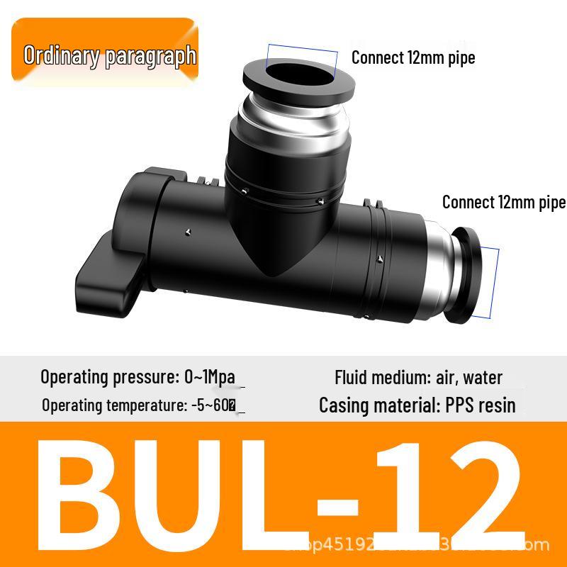 Zhuoji Pneumatic BUC-6-10 Hand Valve with 8mm Tubing, 12mm Straight-Through Air Valve, Quick-Connect Fittings.