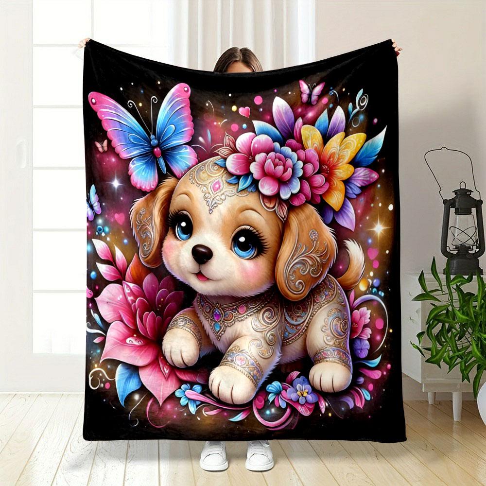 1PC Animals in Dreamy and Vibrant Flowers Printed Blanket, All-Season Multi-Use for Nap Camping, Travel, Car, Sofa Luxury Gift